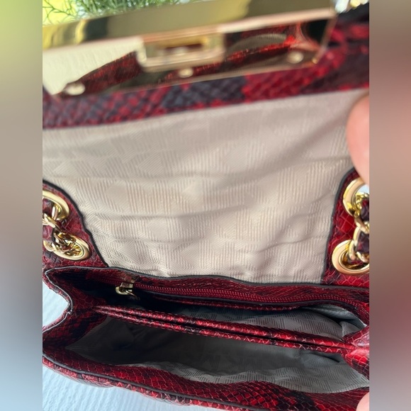 Michael Kors Carine Medium Red Snake Print Leather Shoulder Bag NWT - Picture 5 of 5